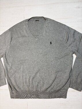 Polo Ralph Lauren Men's Gray 100% Pima Cotton V-Neck Sweater Size XL